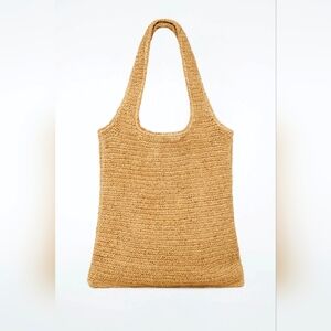 COS Hand Woven Tote Bag Raffia Oversized Shopper Beige Orange